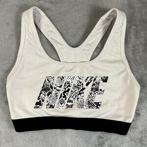 Nike Dri-Fit Sports Bra White Black Logo Womens XS